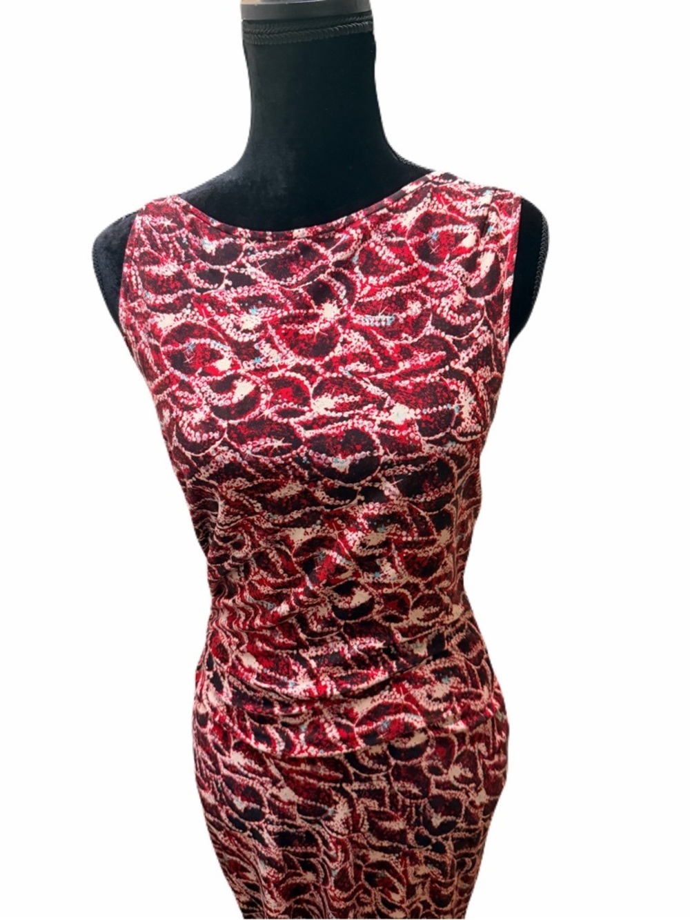 Diane von Furstenberg 100% Silk Ruched Midi Dress size 6 Sleeveless body-con - Picture 2 of 10